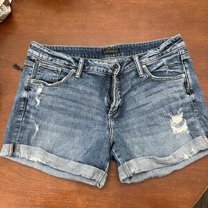 Silver Jeans Dark Blue Ripped Jean Shorts